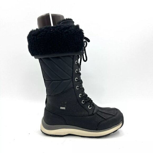 Ugg Quilted Black Leather "Sample" Winter Snow Boots Women's Size 7 - Picture 4 of 8